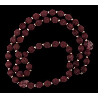 Vintage Burgundy Silk Thread Beaded Necklace With Silver Tone Accents