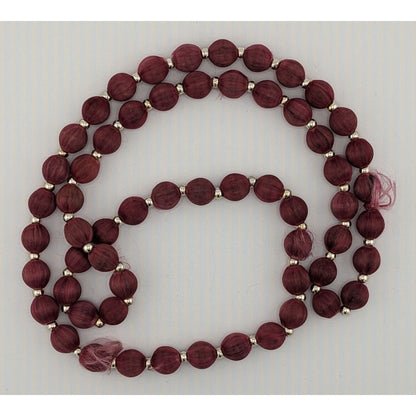 Vintage Burgundy Silk Thread Beaded Necklace With Silver Tone Accents