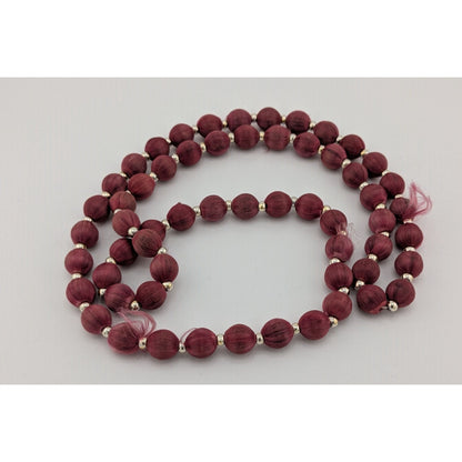 Vintage Burgundy Silk Thread Beaded Necklace With Silver Tone Accents