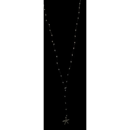 Starfish Lariat Necklace Beach Coastal Black Cord Silver Beaded