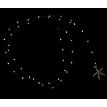 Starfish Lariat Necklace Beach Coastal Black Cord Silver Beaded