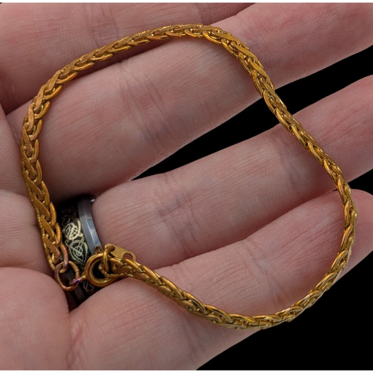 Boho Vintage Braided Chain Bracelet Gold Tone Ornate Woven Link Jewelry