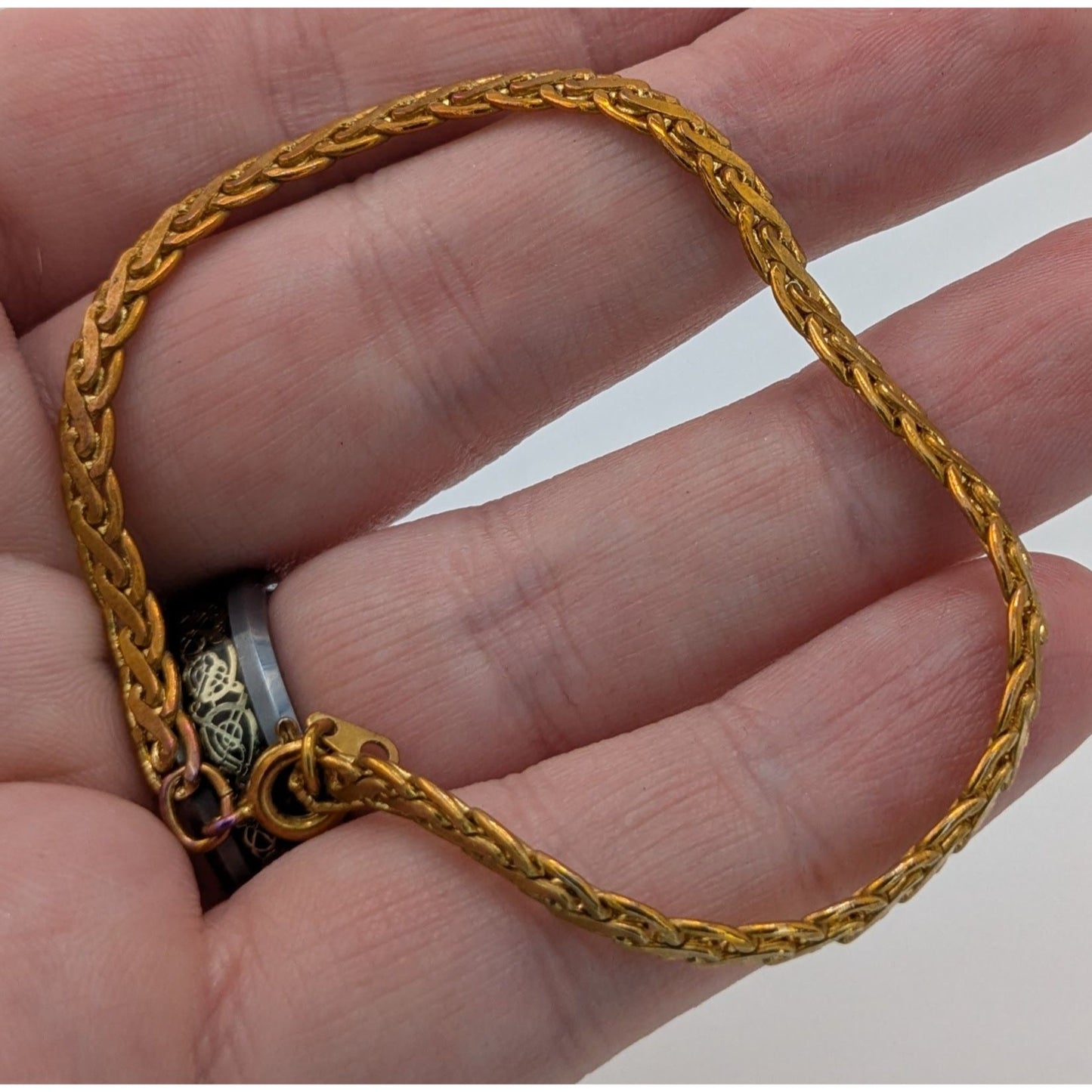 Boho Vintage Braided Chain Bracelet Gold Tone Ornate Woven Link Jewelry