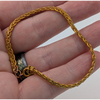 Boho Vintage Braided Chain Bracelet Gold Tone Ornate Woven Link Jewelry