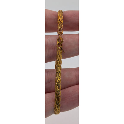 Boho Vintage Braided Chain Bracelet Gold Tone Ornate Woven Link Jewelry