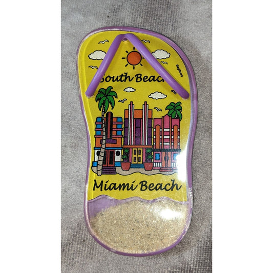Retro Kitsch Miami South Beach Flip Flop Sand Souvenir Magnet Purple 4 Inch
