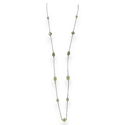 Charming Charlie Ethereal Glass Green Silver Tone Station Necklace 38 Inch