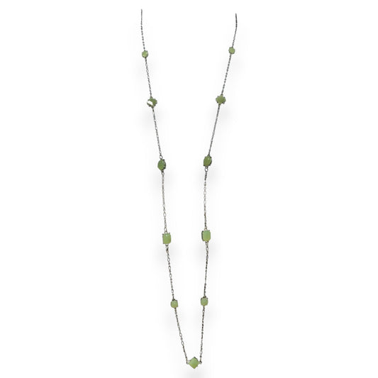 Charming Charlie Ethereal Glass Green Silver Tone Station Necklace 38 Inch