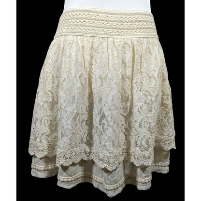 Miss Me Cream Lace Layered Knee Length Skirt Size Large