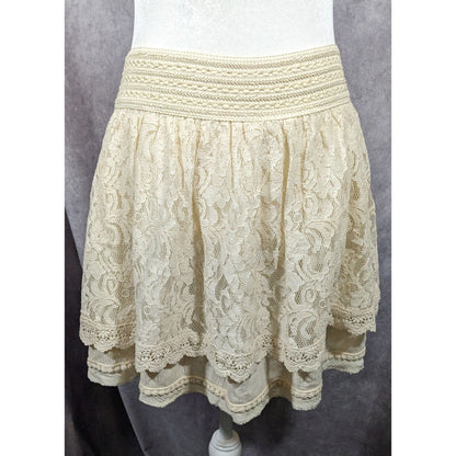 Miss Me Cream Lace Layered Knee Length Skirt Size Large