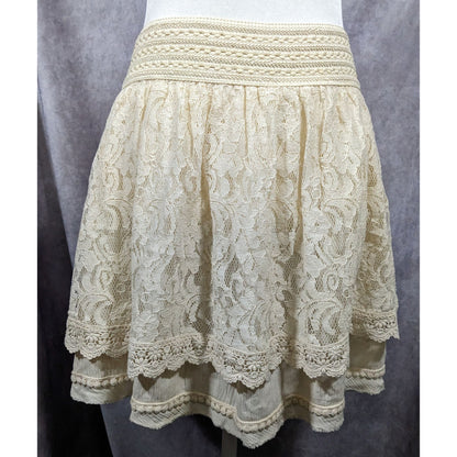 Miss Me Cream Lace Layered Knee Length Skirt Size Large