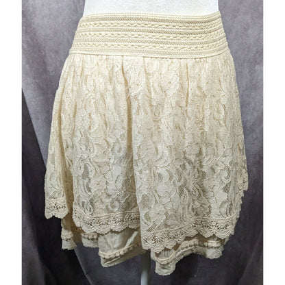 Miss Me Cream Lace Layered Knee Length Skirt Size Large