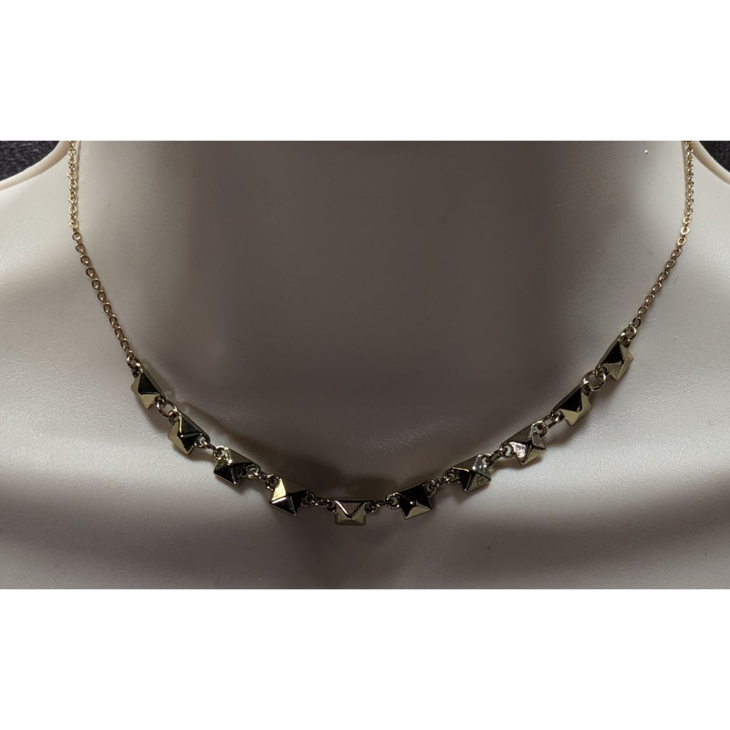 Dainty Pyramid Studded Gold Tone Necklace
