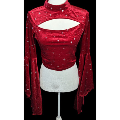 Cider Gothic Red Star Print Bell Sleeve Vampire Top