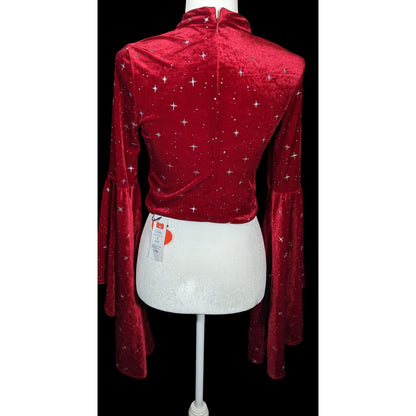Cider Gothic Red Star Print Bell Sleeve Vampire Top