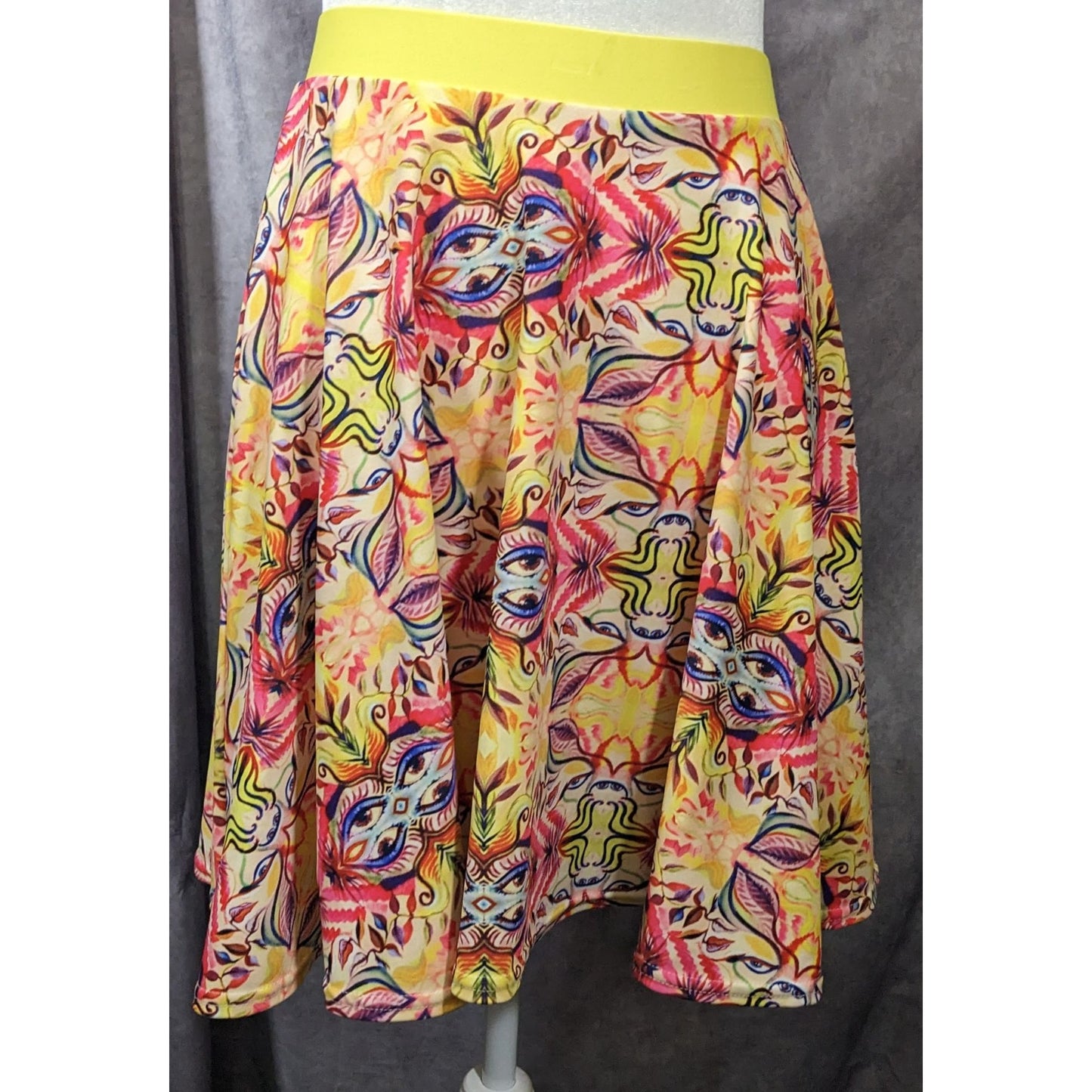 The Pastel Abstract Yellow And Pink Skater Skirt Size Medium
