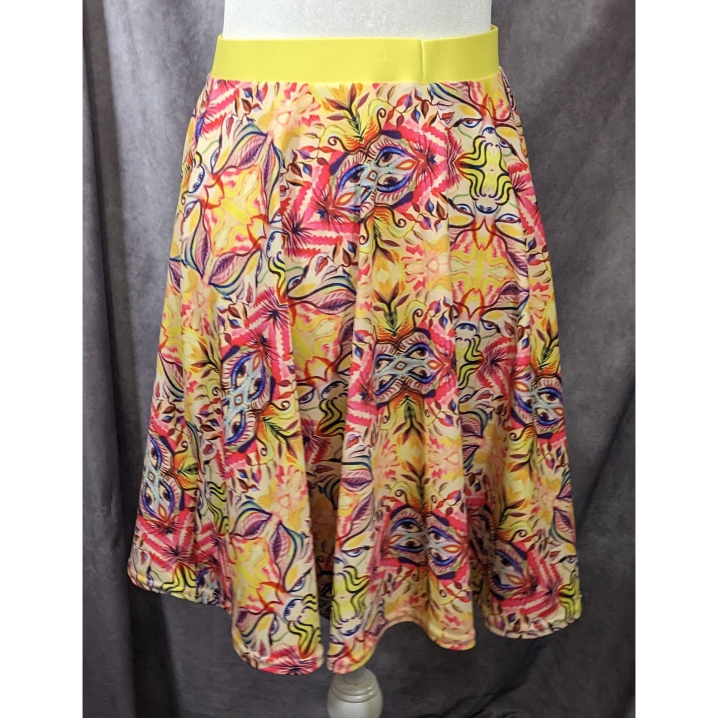 The Pastel Abstract Yellow And Pink Skater Skirt Size Medium