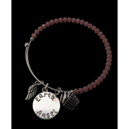 Earth Angel Charm Bracelet With Glass Beads & Silver Tone Charms