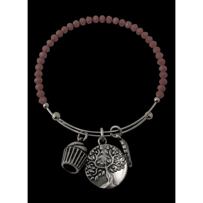 Earth Angel Charm Bracelet With Glass Beads & Silver Tone Charms