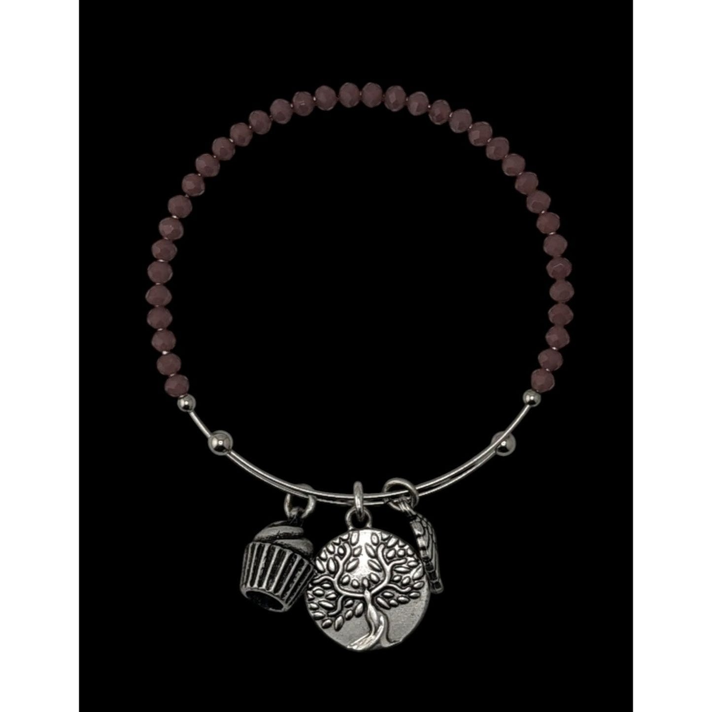 Earth Angel Charm Bracelet With Glass Beads & Silver Tone Charms