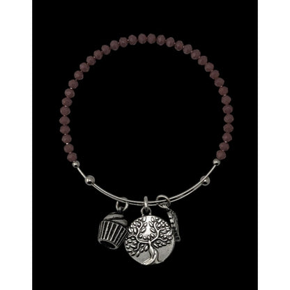 Earth Angel Charm Bracelet With Glass Beads & Silver Tone Charms