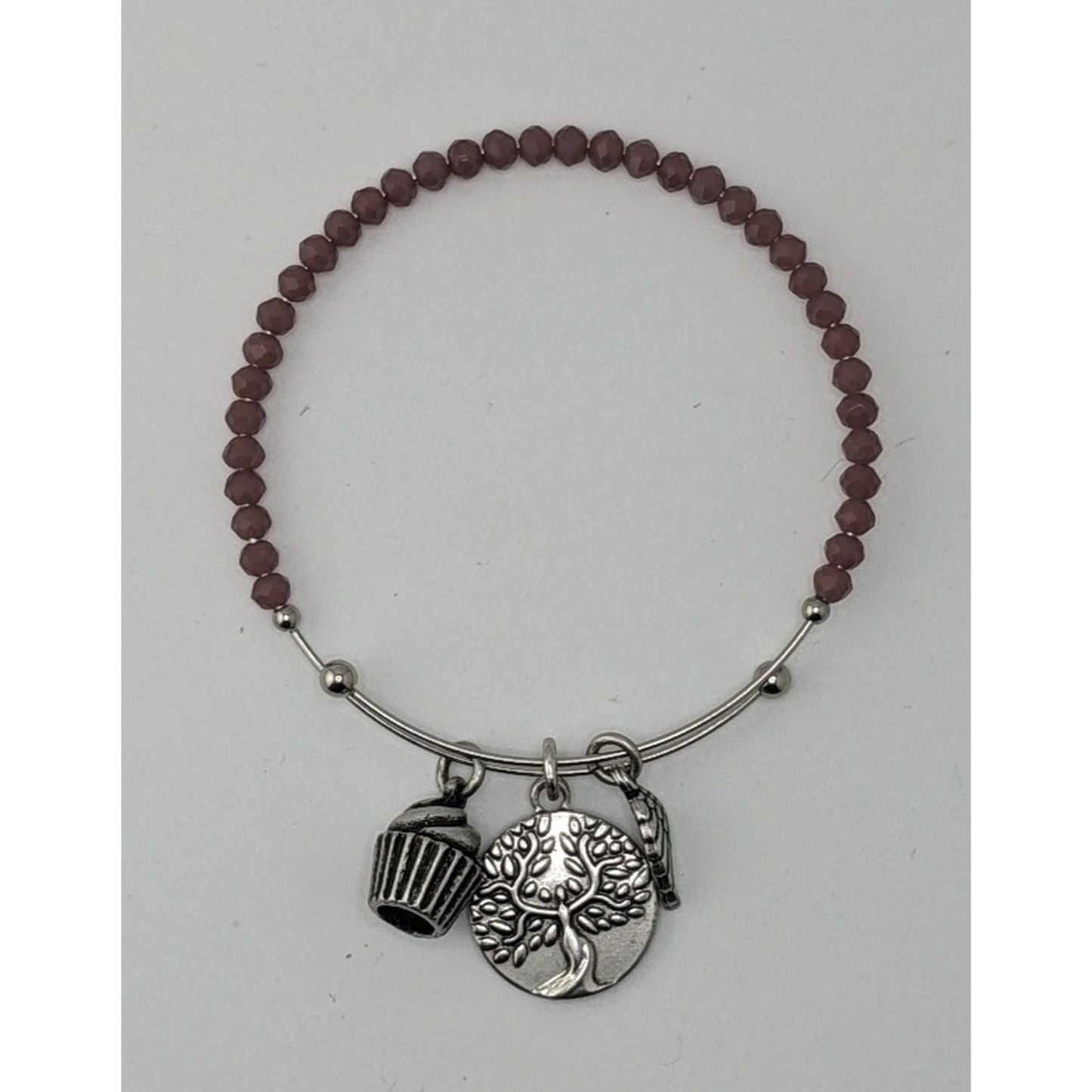 Earth Angel Charm Bracelet With Glass Beads & Silver Tone Charms