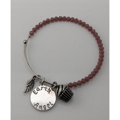 Earth Angel Charm Bracelet With Glass Beads & Silver Tone Charms