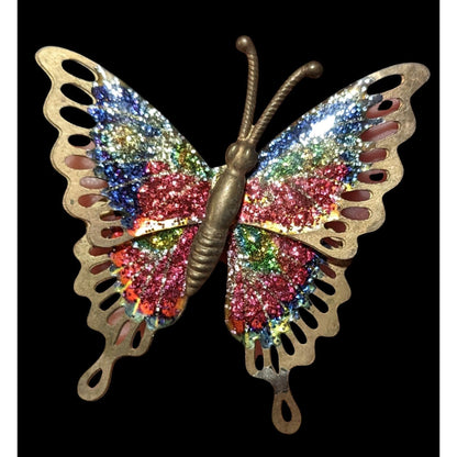 Vintage Gold Tone Rainbow Glitter Butterfly Brooch