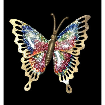 Vintage Gold Tone Rainbow Glitter Butterfly Brooch