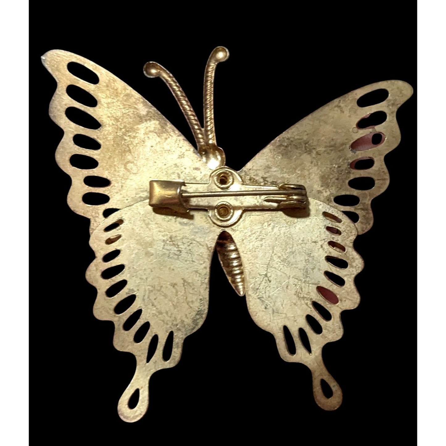 Vintage Gold Tone Rainbow Glitter Butterfly Brooch