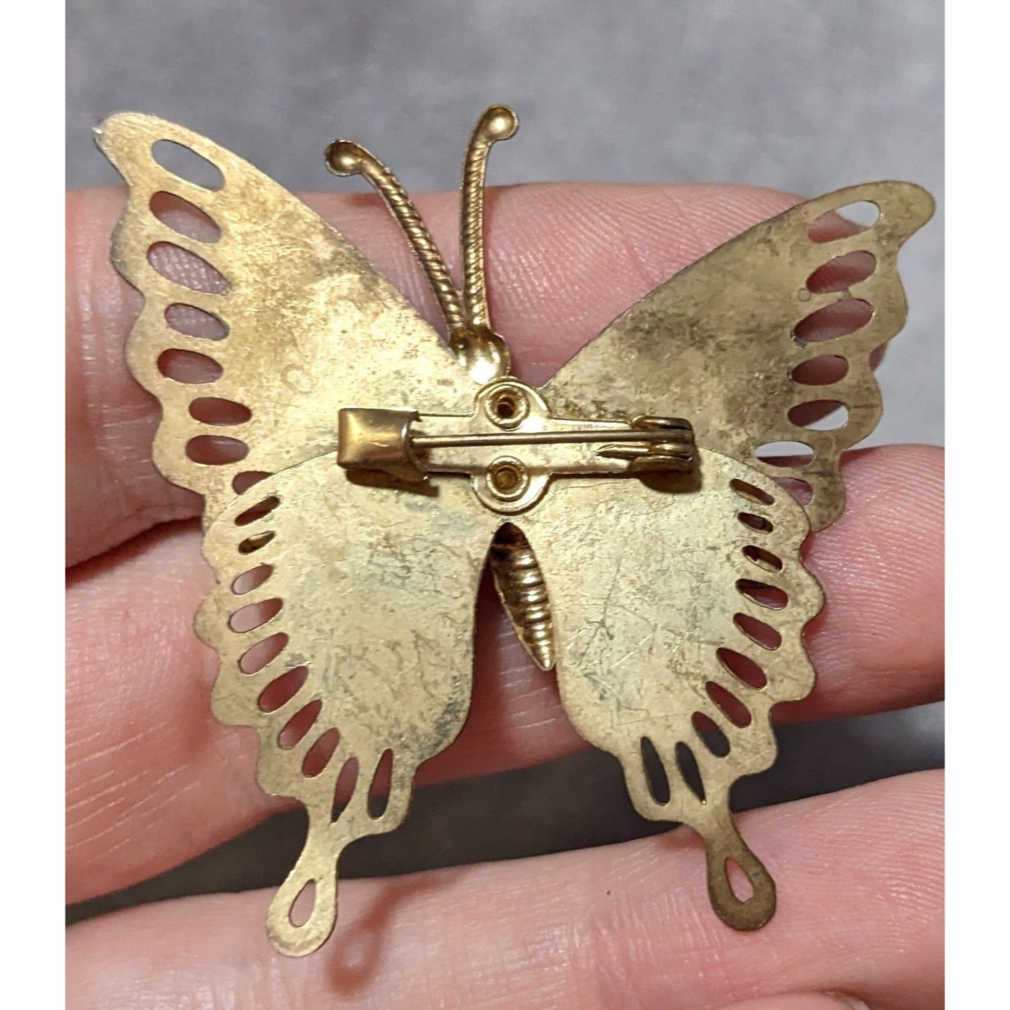 Vintage Gold Tone Rainbow Glitter Butterfly Brooch