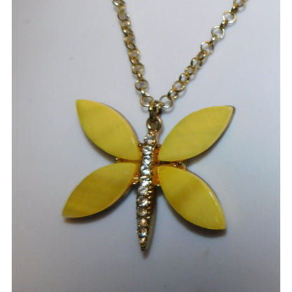 Fairycore Yellow Butterfly Shell And Rhinestone Pendant Necklace