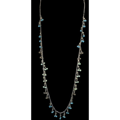 American Eagle Glass Seed Bead Fringe Necklace Blue Silver Boho Beach
