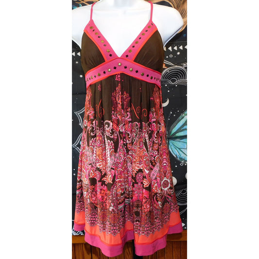 Love Tease Bohemian Brown And Pink Floral Dress