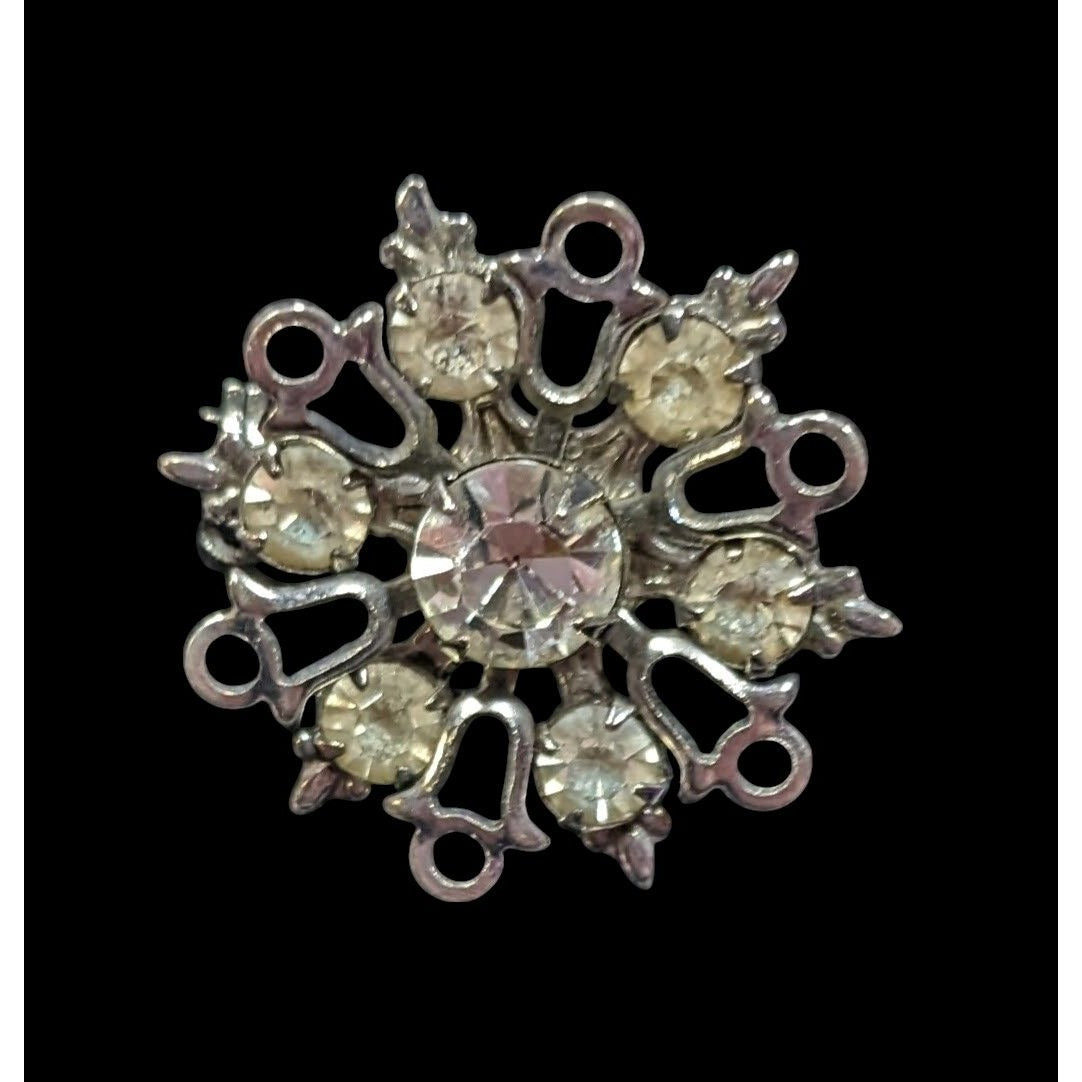 Vintage Glam Rhinestone Snowflake Silver Tone Brooch