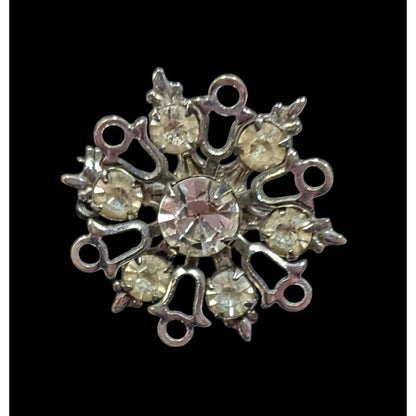Vintage Glam Rhinestone Snowflake Silver Tone Brooch