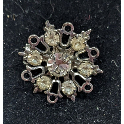 Vintage Glam Rhinestone Snowflake Silver Tone Brooch