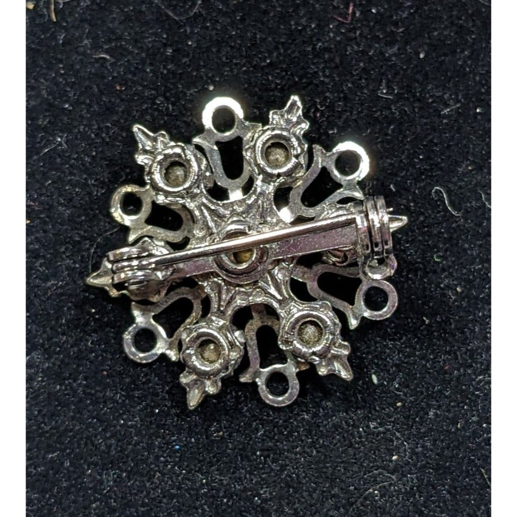 Vintage Glam Rhinestone Snowflake Silver Tone Brooch