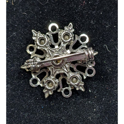 Vintage Glam Rhinestone Snowflake Silver Tone Brooch