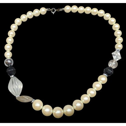 Vintage Chunky Faux Pearl Acrylic And Glass Beaded Necklace