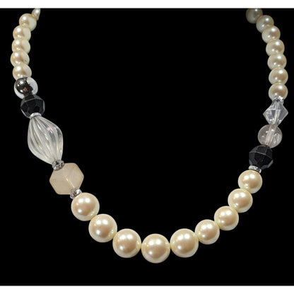 Vintage Chunky Faux Pearl Acrylic And Glass Beaded Necklace