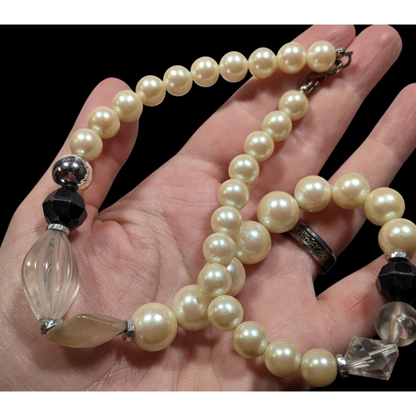 Vintage Chunky Faux Pearl Acrylic And Glass Beaded Necklace