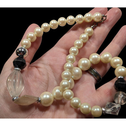 Vintage Chunky Faux Pearl Acrylic And Glass Beaded Necklace