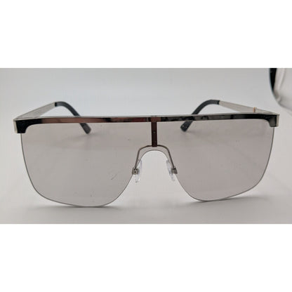 Frye & Co Oversized Shield Sunglasses 145mm Silver Frame Black Arms 140mm Temple