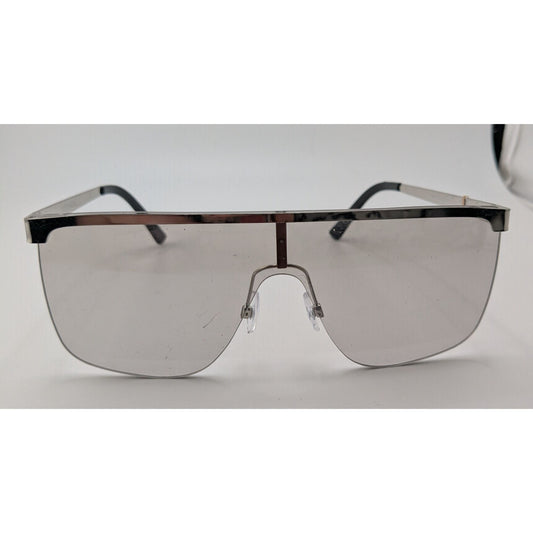 Frye & Co Oversized Shield Sunglasses 145mm Silver Frame Black Arms 140mm Temple
