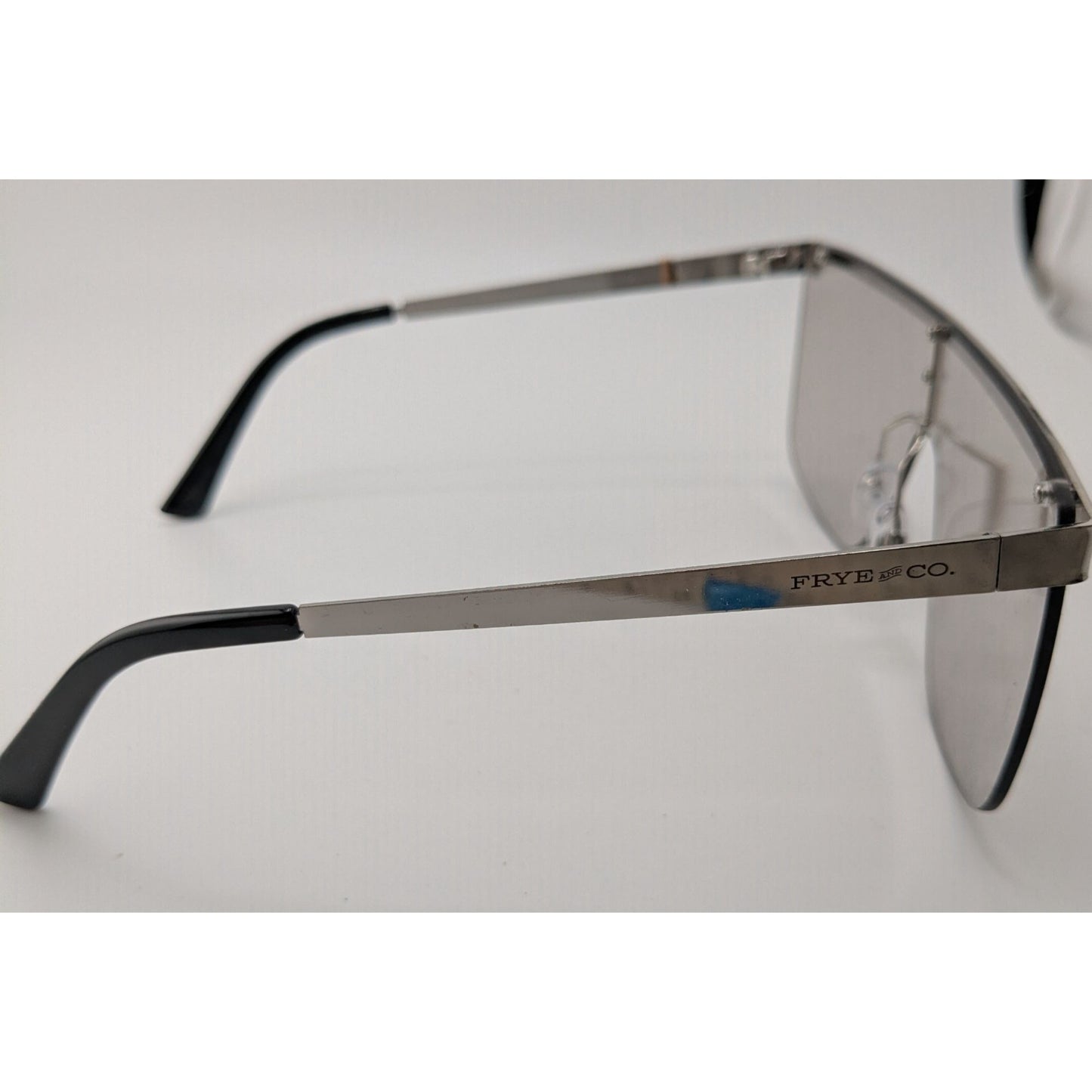 Frye & Co Oversized Shield Sunglasses 145mm Silver Frame Black Arms 140mm Temple