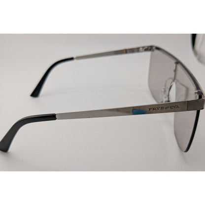 Frye & Co Oversized Shield Sunglasses 145mm Silver Frame Black Arms 140mm Temple
