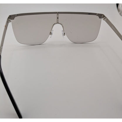 Frye & Co Oversized Shield Sunglasses 145mm Silver Frame Black Arms 140mm Temple