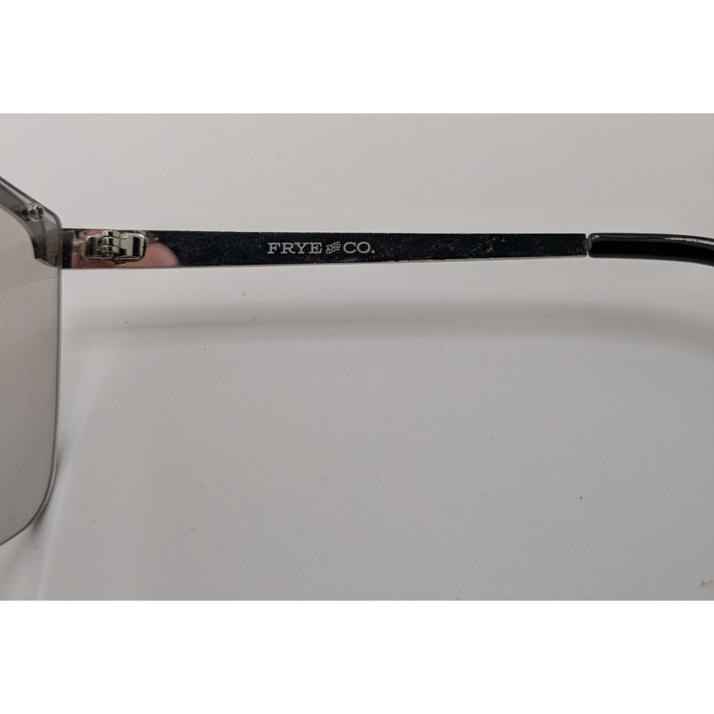 Frye & Co Oversized Shield Sunglasses 145mm Silver Frame Black Arms 140mm Temple
