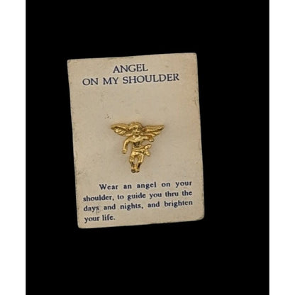 Vintage Angel On My Shoulder Gold Tone Lapel Pin
